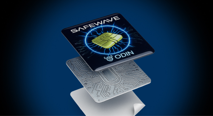 ODIN SafeWave EMF shield applied to laptop - military-grade protection technology